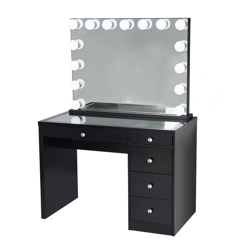 White Dressing Table Makeup Desk with Lighted Mirror Drawers