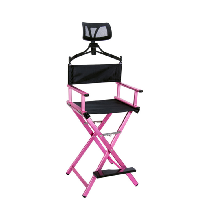 Professional Pink Portable Foldable Metal Studio Makeup Director Chair With Headrest