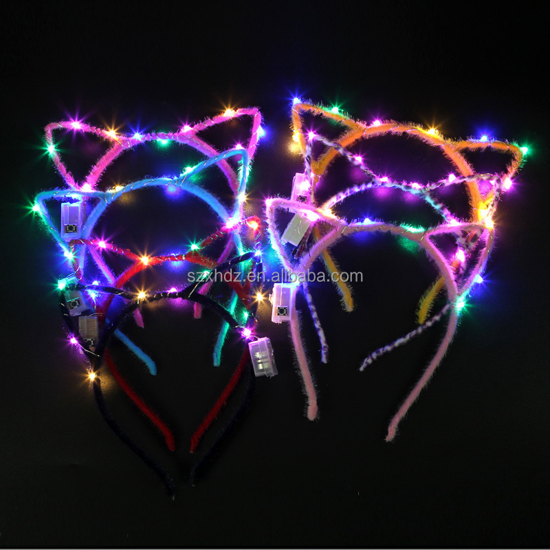 LED Light Up cat ears headband mouse Kitty Ears Hair Hoop for Birthday Concert Party Festival Costume Hair Accessories