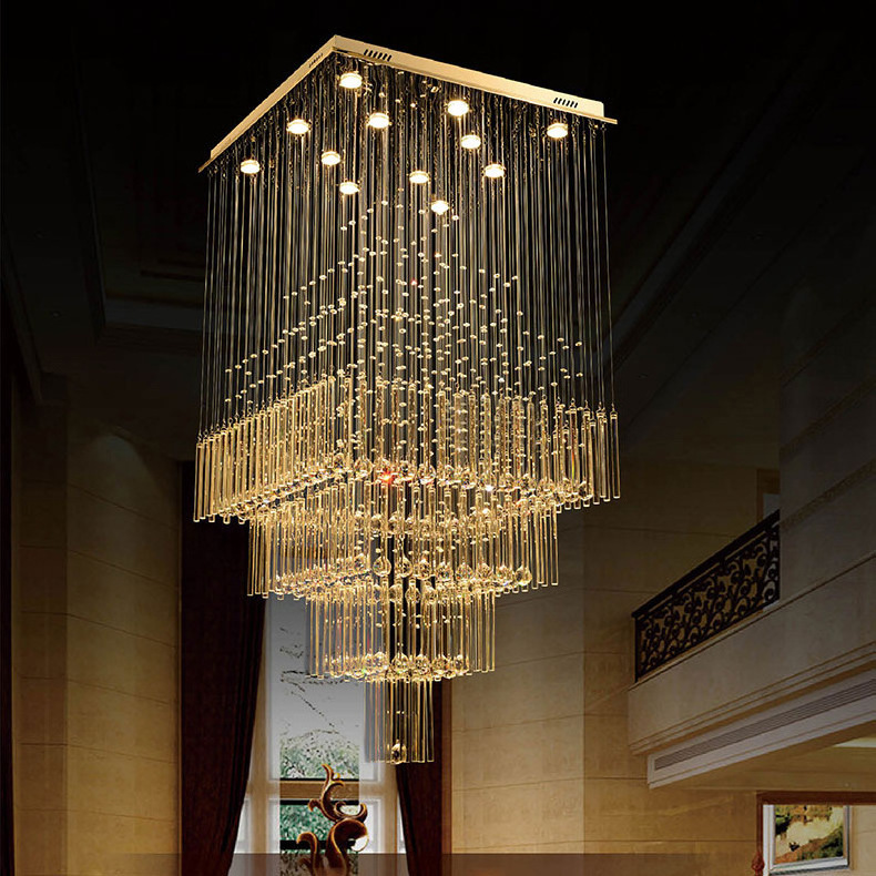 High Quality Luxury Lighting Rectangular K9 Crystal Raindrop Modern Chandelier Pendant