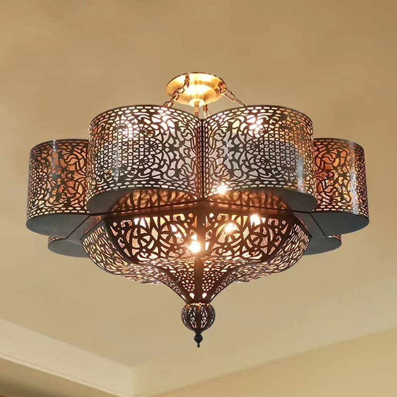 Wholesale Moroccan hollow copper hanging decorative hotel chandelier light fixture