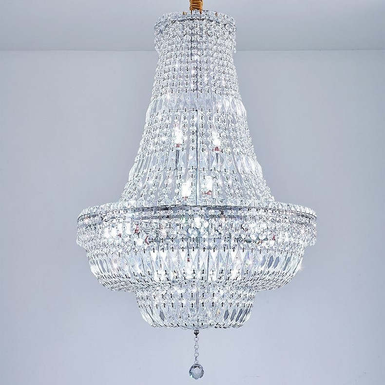 Custom Modern Hotel Lobby Banquet Lighting Design Luxury Chrome Large Crystal Chandelier