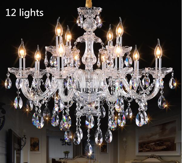 Traditional 12 bulbs clear cristal ceiling light chandelier luxury