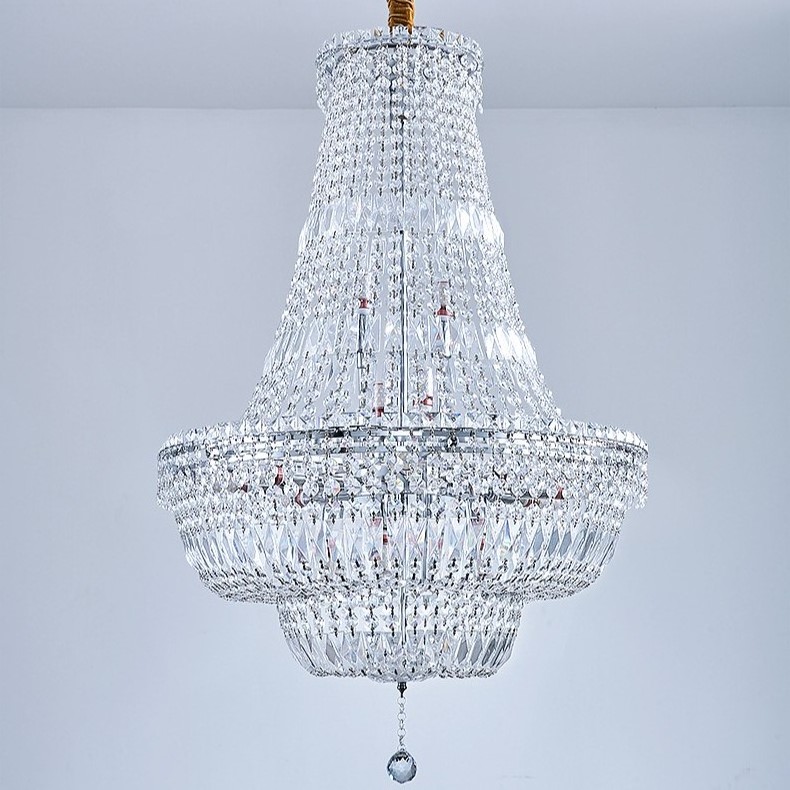 Custom Modern Hotel Lobby Banquet Lighting Design Luxury Chrome Large Crystal Chandelier