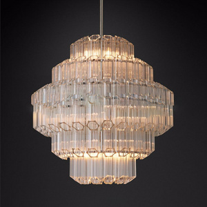 American vintage glass rod chandelier villa lobby luxury led lighting decoration chandelier