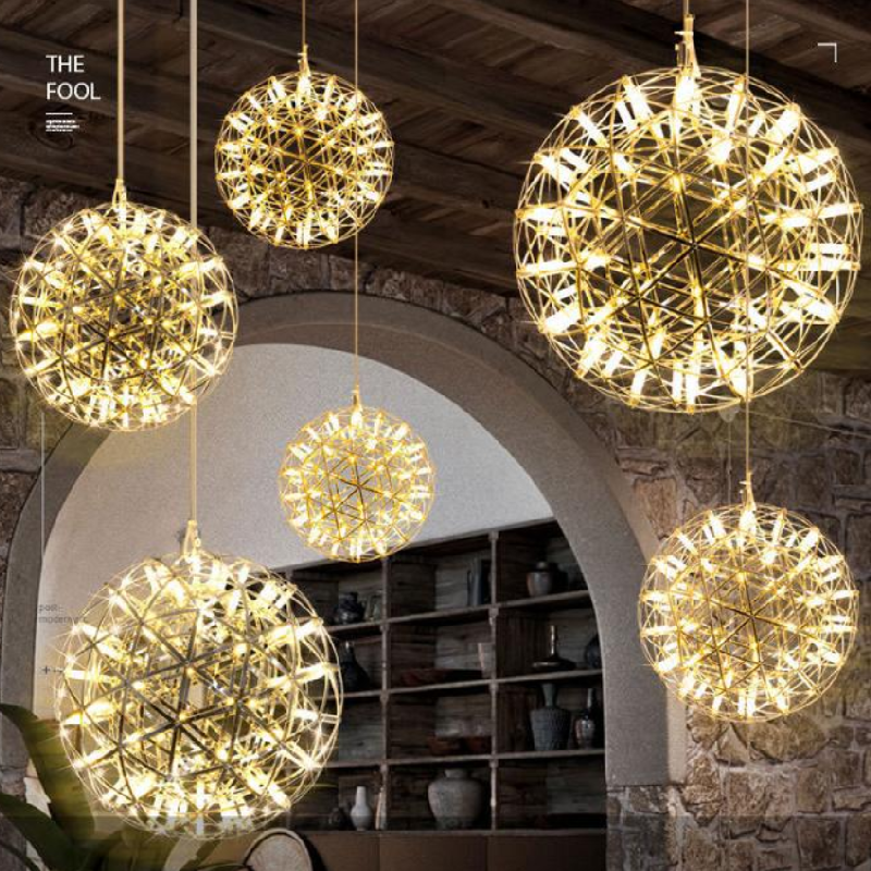 Luxury decorative for Hotel Hall Firework Stainless Steel Large sparkle ball led gold chrome chandelier pendant Fixtures lamps