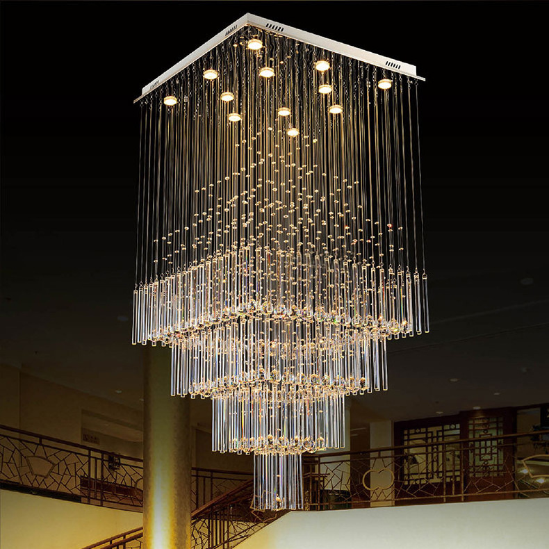 High Quality Luxury Lighting Rectangular K9 Crystal Raindrop Modern Chandelier Pendant