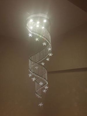 Custom large SS chrome ceiling luxury hanging pendant lights spiral staircase crystal chandelier light