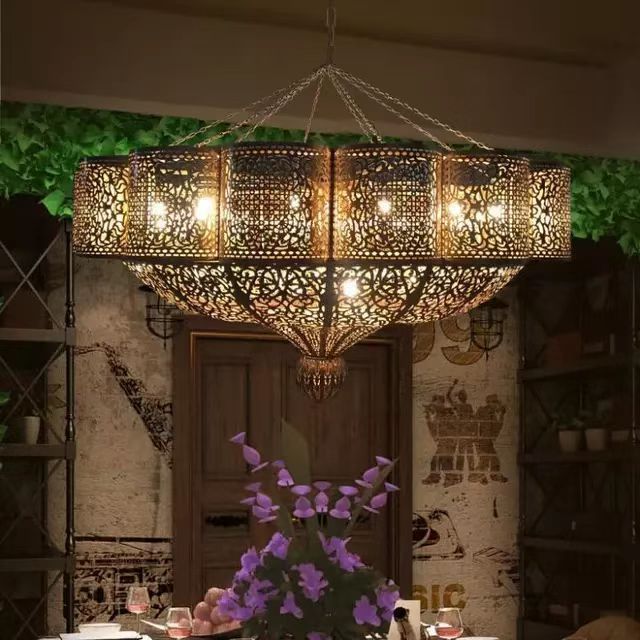 Wholesale Moroccan hollow copper hanging decorative hotel chandelier light fixture