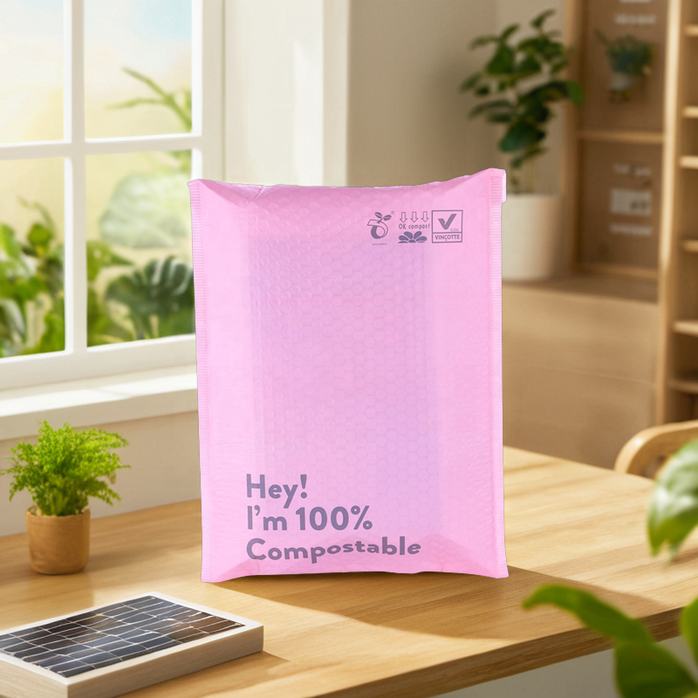 Custom Eco Friendly Biodegradable Packaging Printed Compostable Padded Envelopes Cute Large Pink Bubble Mailer Shipping Bags