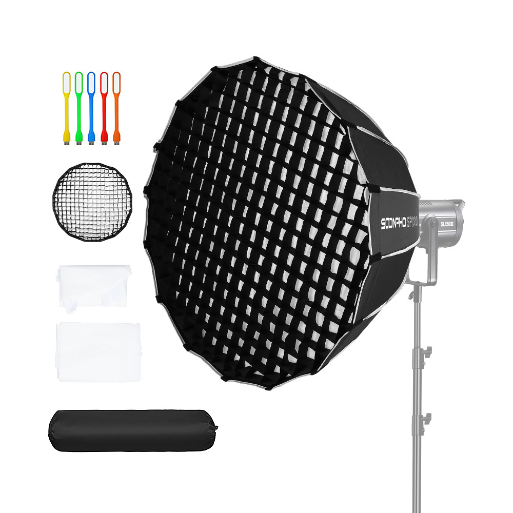 SOONPHO  90cm Parabolic Softbox with Grid/Diffuser/Bowens Mount Quick Set Up Release Softbox for Photography Studio Shooting Con