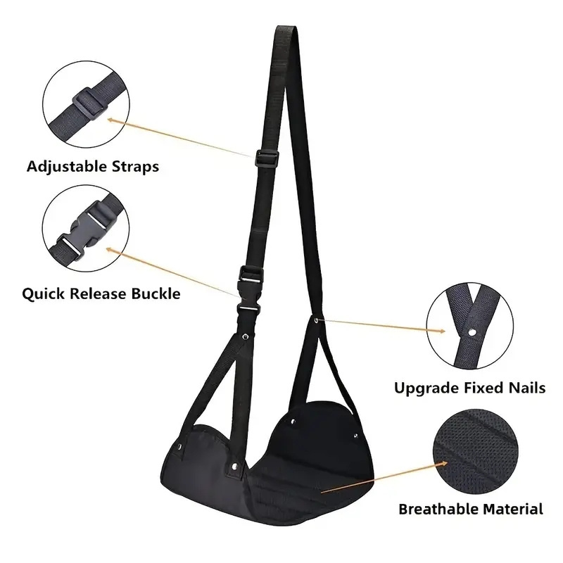 Black Simple Airplane Footrest, Portable Adjustable Strap For Travel, Lightweight Hammock Leg Rest