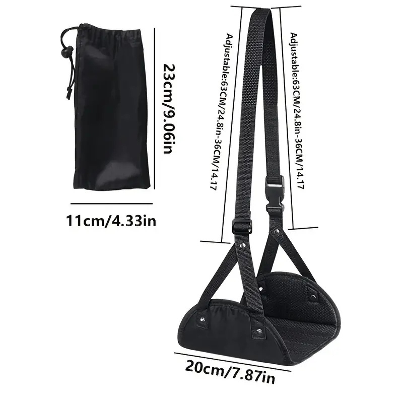 Black Simple Airplane Footrest, Portable Adjustable Strap For Travel, Lightweight Hammock Leg Rest