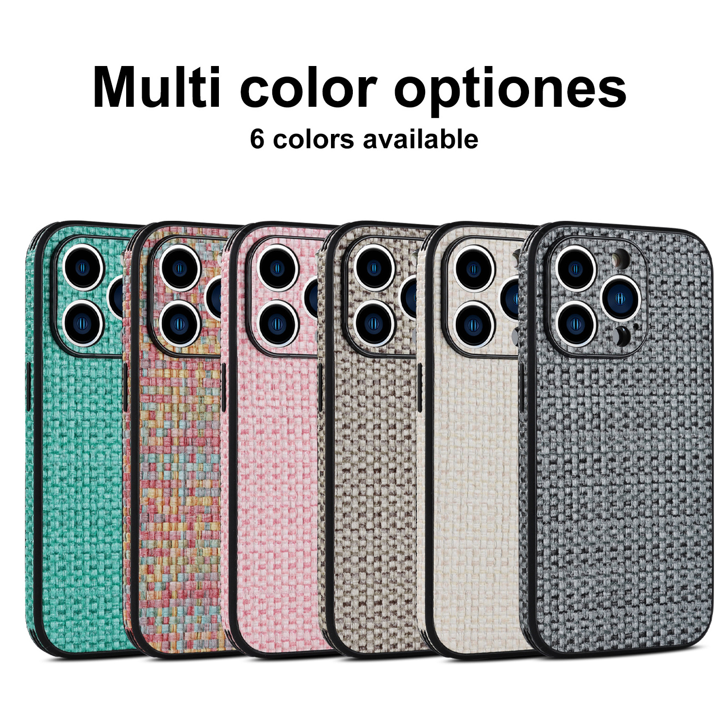 Candy Color Plaid Weave Fabric Mobile Phone Case For iPhone 15 14 13 12 11 Pro Max Winter Shockproof Silicone Protection Cover