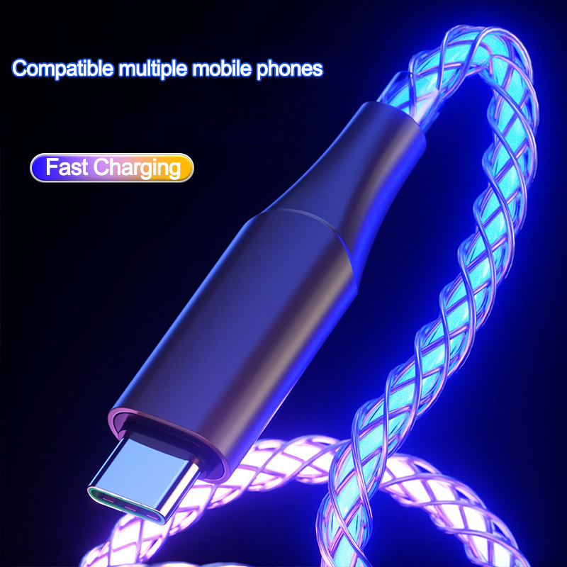 New 1M RGB LED Light Fast Charging mobile Phone Charging Data Transfer USB C to C Data Cable Type C Cable for iPhone 15 Cable