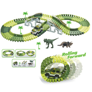 Hot-selling Electric Mini Racing Car Dinosaur Slot Toys Dinosaur World Road Racing Flexible Slot Track Toy Set