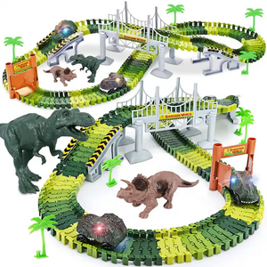 Diy Bending Flexible Railways Dinosaur Toy Set Race Track With Electric Car Race Track  Assemble Dinosaur Rail Car