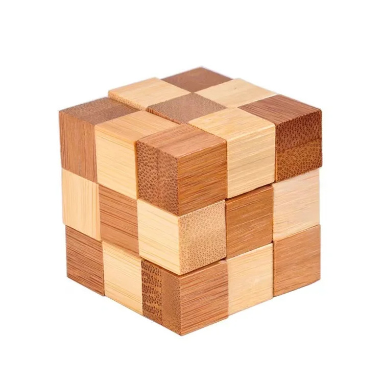 Hot Selling Bamboo Educational Toys Lu Ban Lock 3d Puzzle Game Bamboo Jigsaw Puzzle