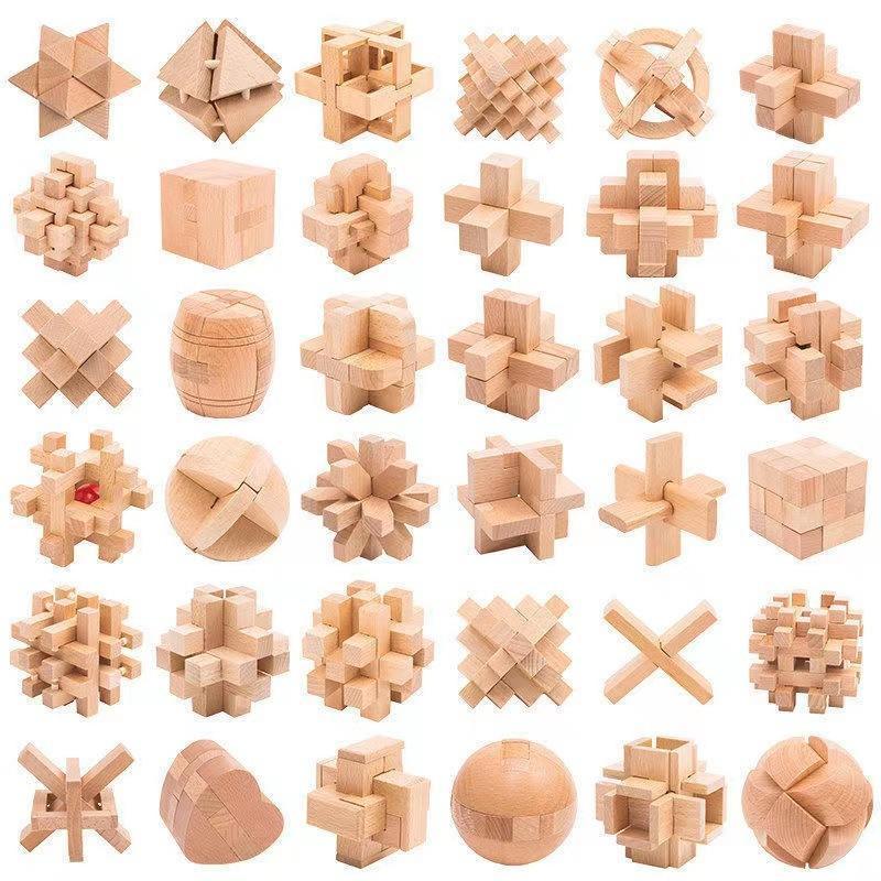 Wooden Puzzles Games Burr Puzzles Jigsaw Lock 3d Handmade Brain Teaser Intellectual Educational Toys For Kids Adults