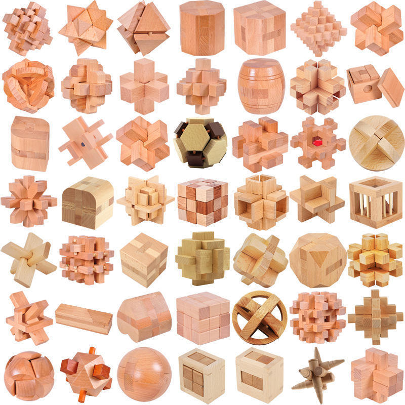 Chinese Traditional Educational Intelligence Puzzles Toys 3d Bamboo Cube Brain Teaser Kongming Lock Puzzles