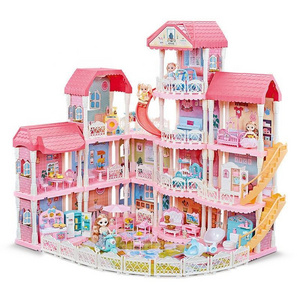 Hot Sale big Gifts Princess Castle Miniature 4 Floor Playroom Assembled Girls Pretend Play Big Doll House Big Doll House Play