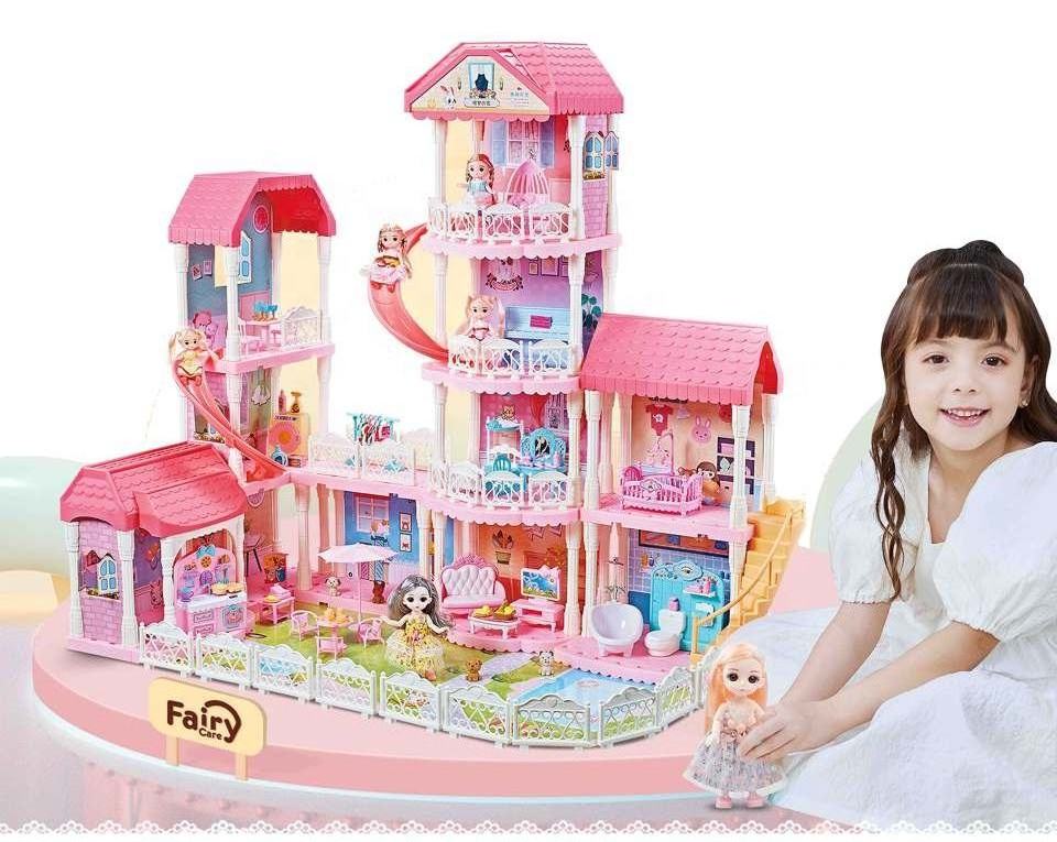 Hot Sale big Gifts Princess Castle Miniature 4 Floor Playroom Assembled Girls Pretend Play Big Doll House Big Doll House Play