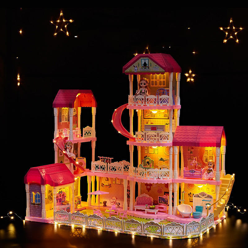 Hot Sale big Gifts Princess Castle Miniature 4 Floor Playroom Assembled Girls Pretend Play Big Doll House Big Doll House Play