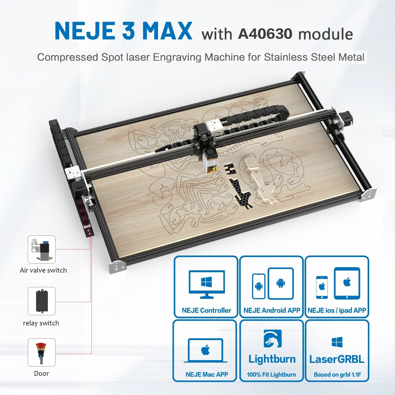 NEJE 3 A40630 50w Lazer Printer 81*46cm Laser Engraving Machine with Y-axis Rotary Roller For Cans Eggs Cylinders Bottle Cup