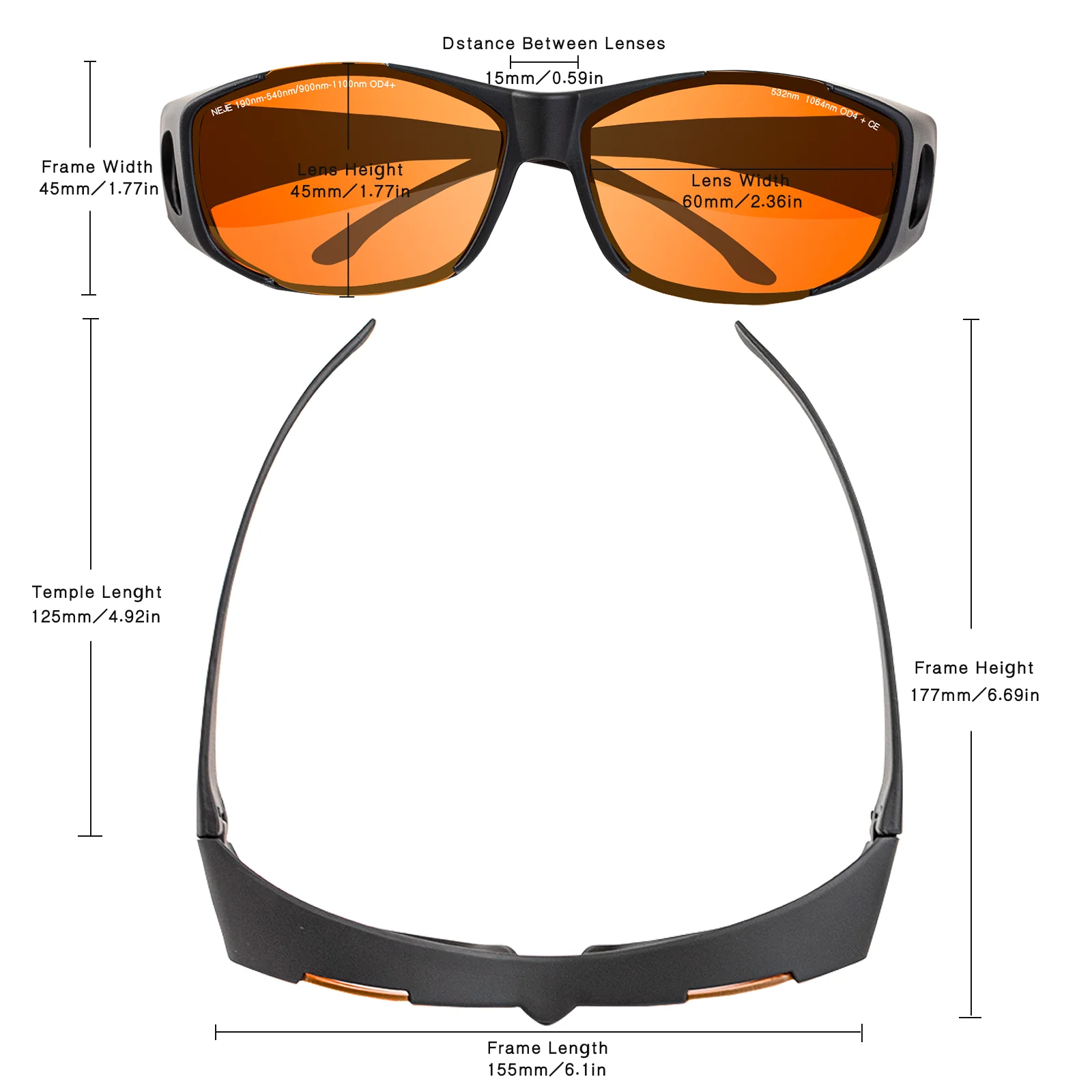 NEJE OD 4+ 190nm-540nm/900nm-1100nm Wavelength UV/Purple and Blue Laser Safety Glasses (Orange)