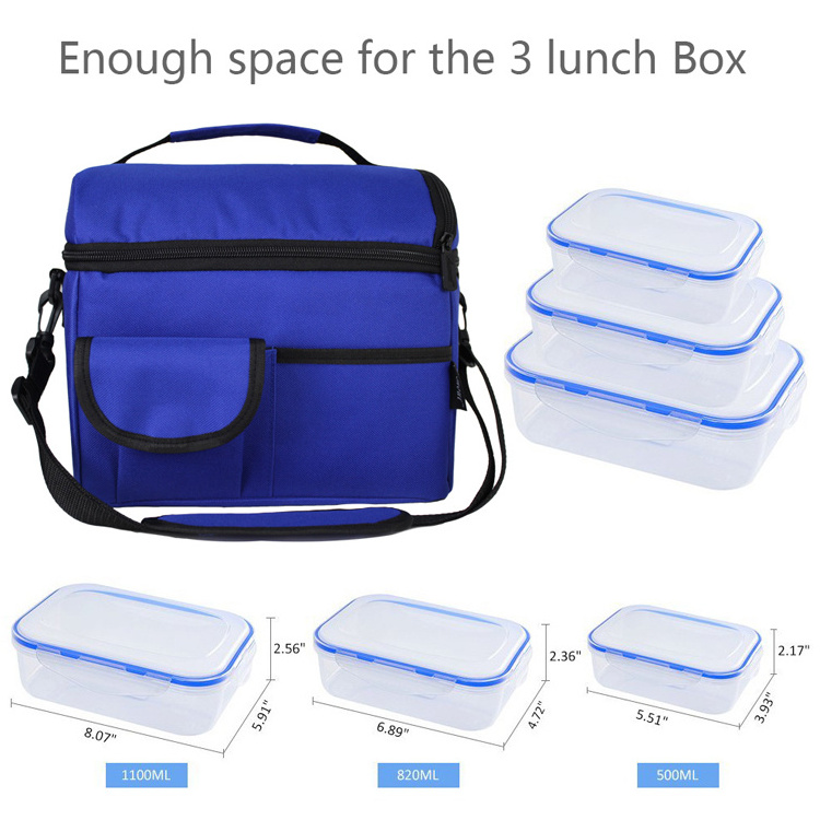 Blue 2 compartment office school thermal bag insulated cooler lunch box bag for women adult