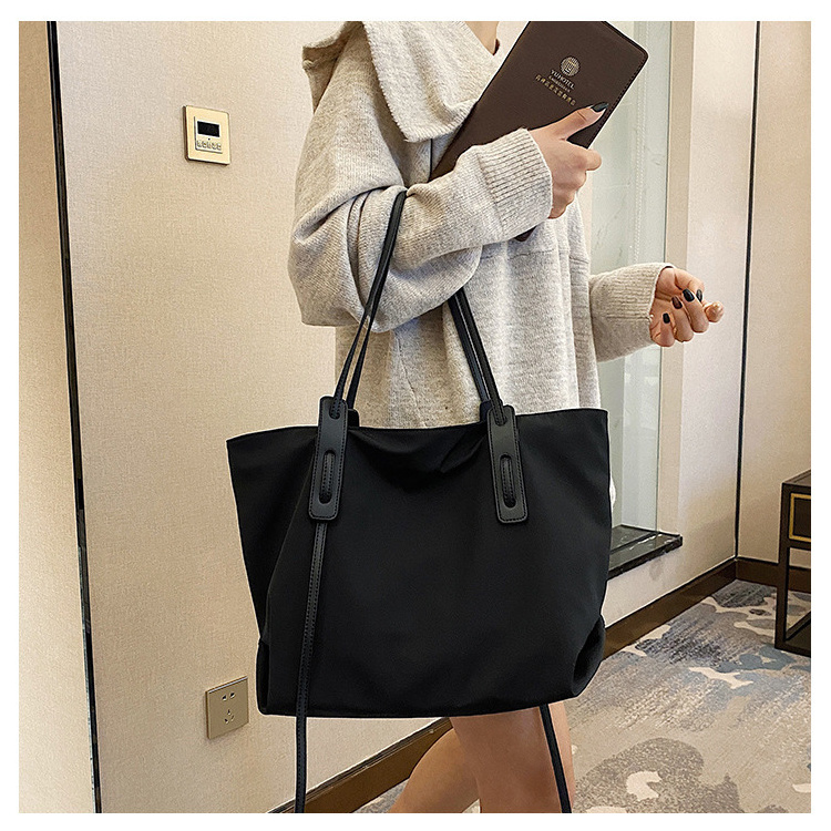 trendy ladies women handbag fashion large capacity hand bag leather handle nylon tote bag wholesale