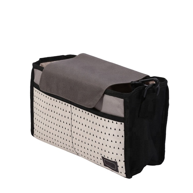 checkered Fabric Stroller Organizer With Insulated Cup Holders Baby Stroller Organizer Storage Bag