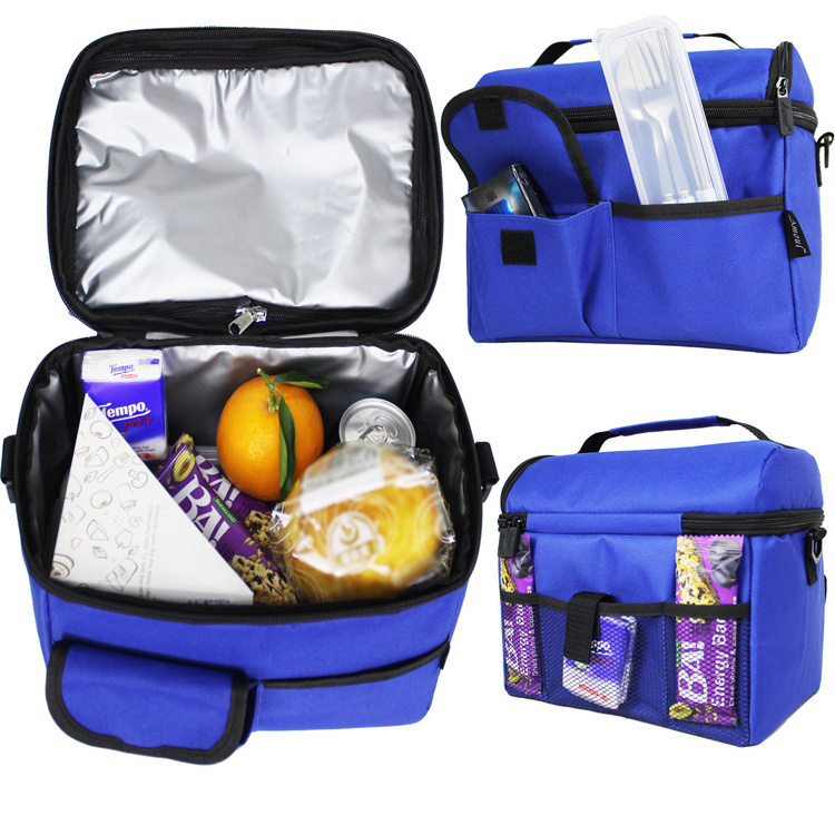 Blue 2 compartment office school thermal bag insulated cooler lunch box bag for women adult