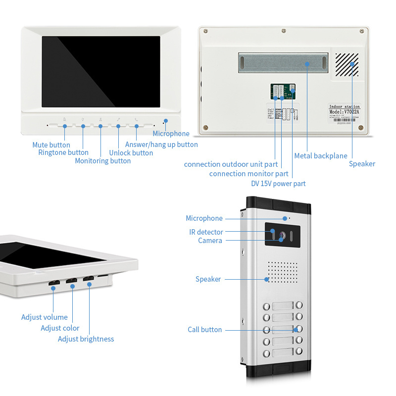 Easy Install Wired Doorbell with Camera 7 inch Villa Ring Camera 4 Wire Door Lock and Door Intercom