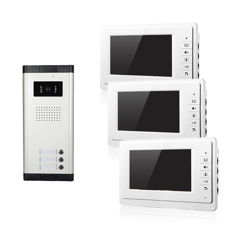 Shenzhen Xinsilu 1V3 Night Vision with CMOS Camera Entry 3 Monitors Indoor 7inch TFT LCD  Screen Video Door Phone for apartment