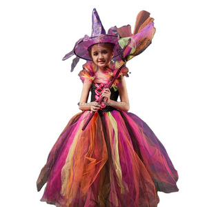 Halloween Witch Tulle Dresses Cosplay Costume Clothes For Kids Girls Carnival Party Children Vampire Maleficent Costume Gothic G