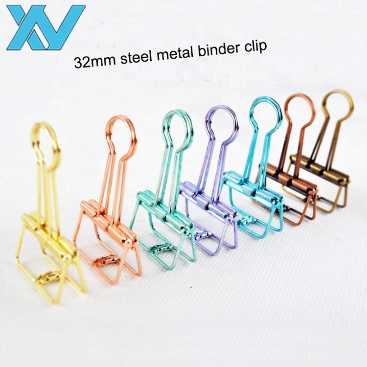 32mm promotional popular steel metal wire binder clips 9 different colors metal money clips