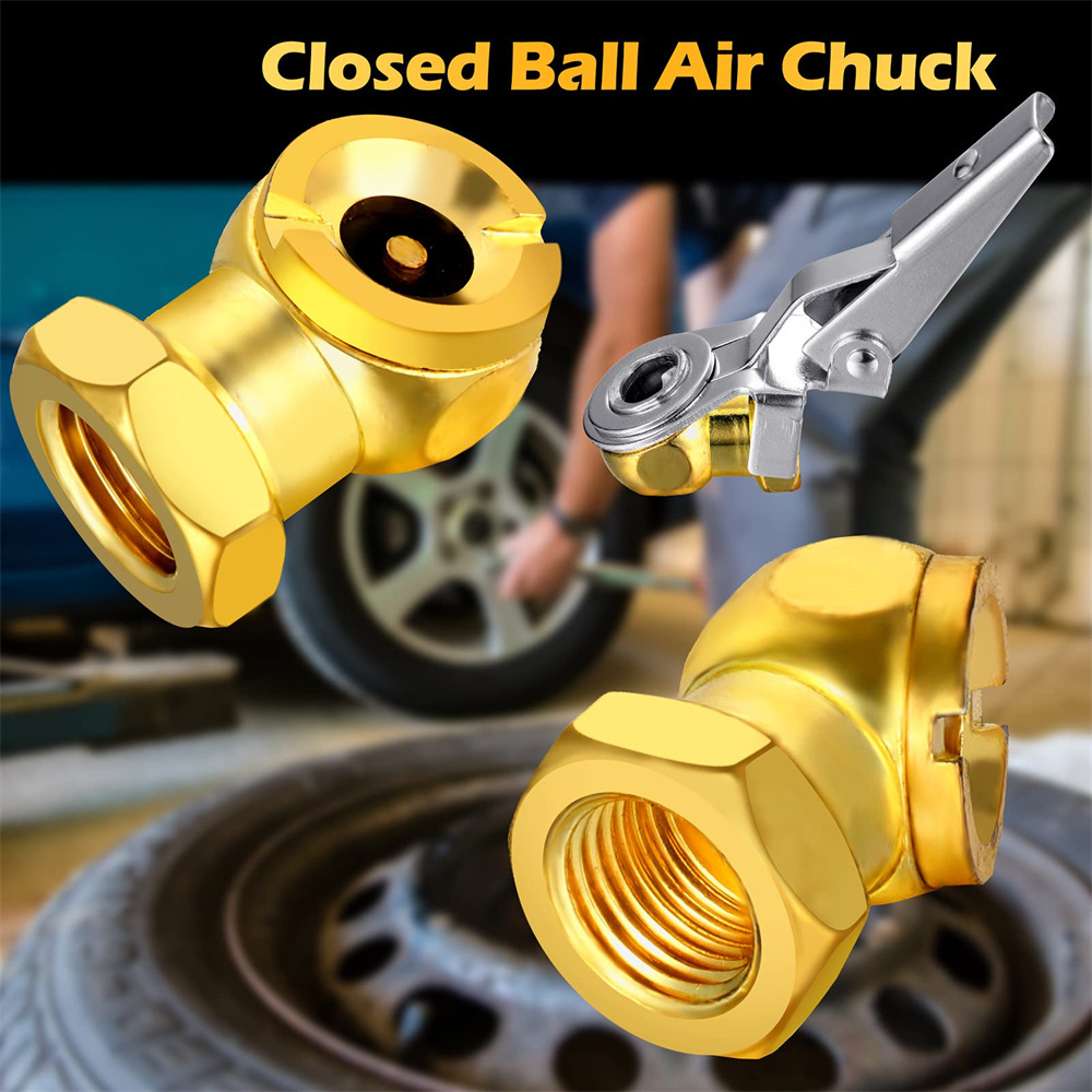 Tyre Valve Stems with Tape 1/4 Inch Closed Ball Air Chucks 1/4 Inch Dual Head NPT Male End Air Hose Pipe Brass Air Chuck Set