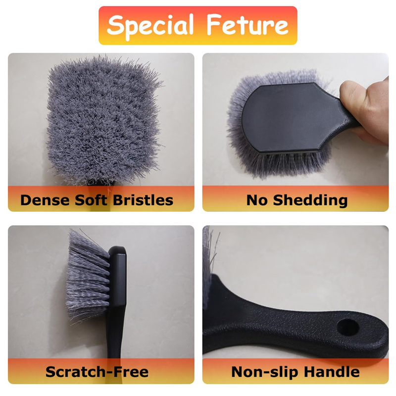 Easy Scrubbing Short Handle Vehicle Wash Soft Bristle Car Rim Tire Cleaner Brush Car Wheel Brush