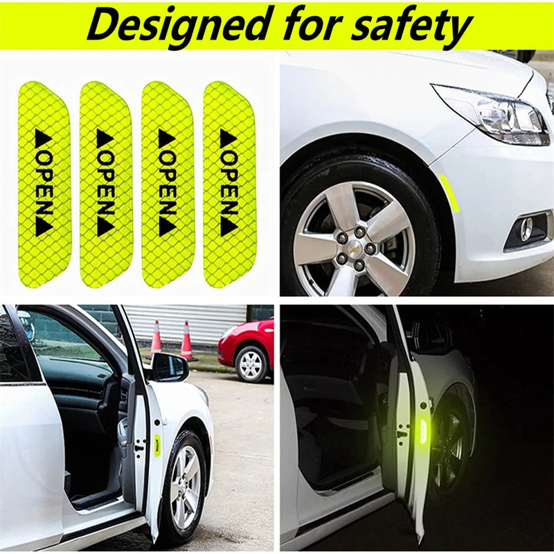 4PCS Universal Night Safety Decals Luminous Decoration Car Open Door Warning Reflective Stickers