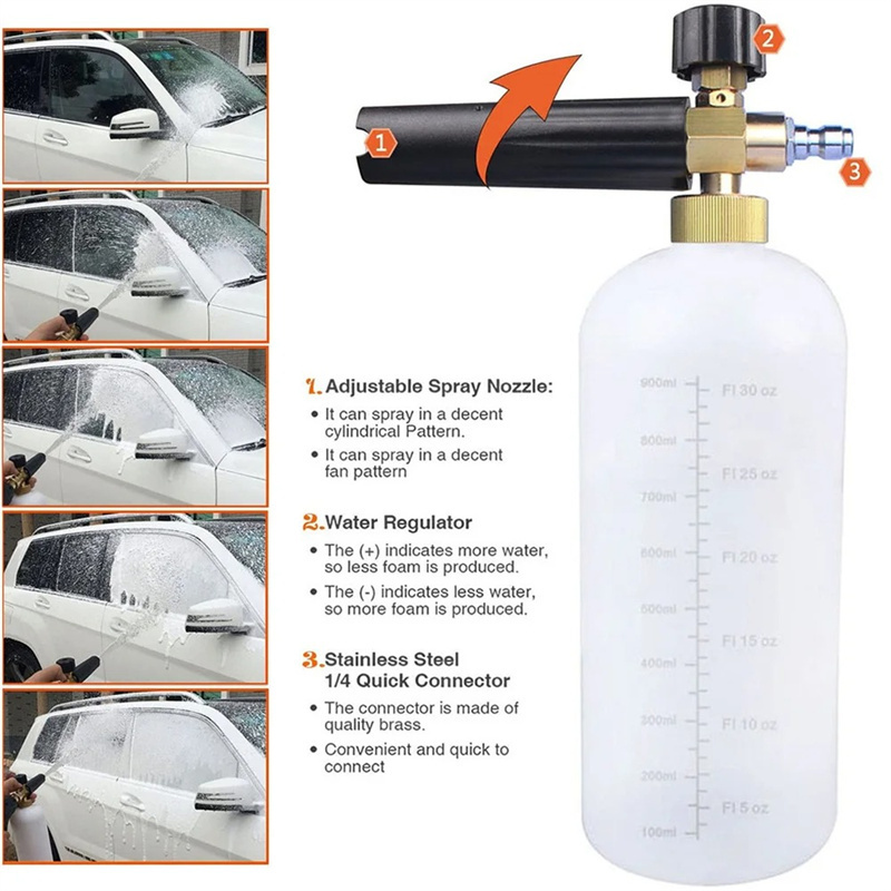 1 Liter With 5 Pressure Washer Nozzle Tip 1/4 Inch Quick Connector Pressure Washer Gun Snow Foam Lance