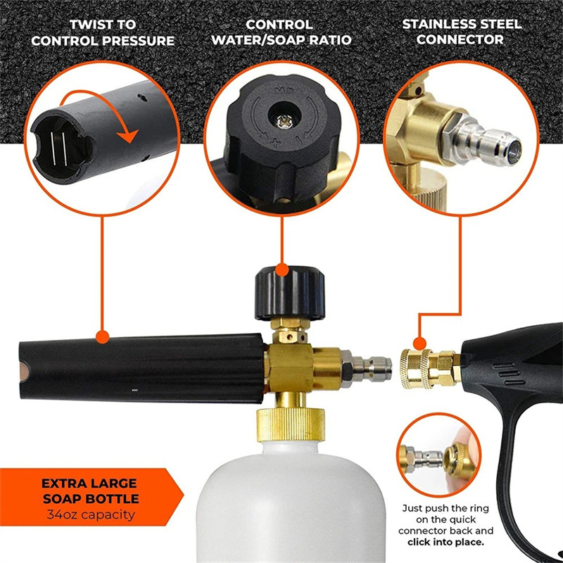 1 Liter With 5 Pressure Washer Nozzle Tip 1/4 Inch Quick Connector Pressure Washer Gun Snow Foam Lance