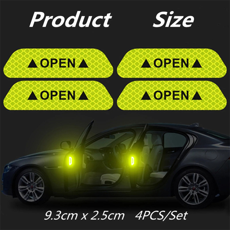 4PCS Universal Night Safety Decals Luminous Decoration Car Open Door Warning Reflective Stickers