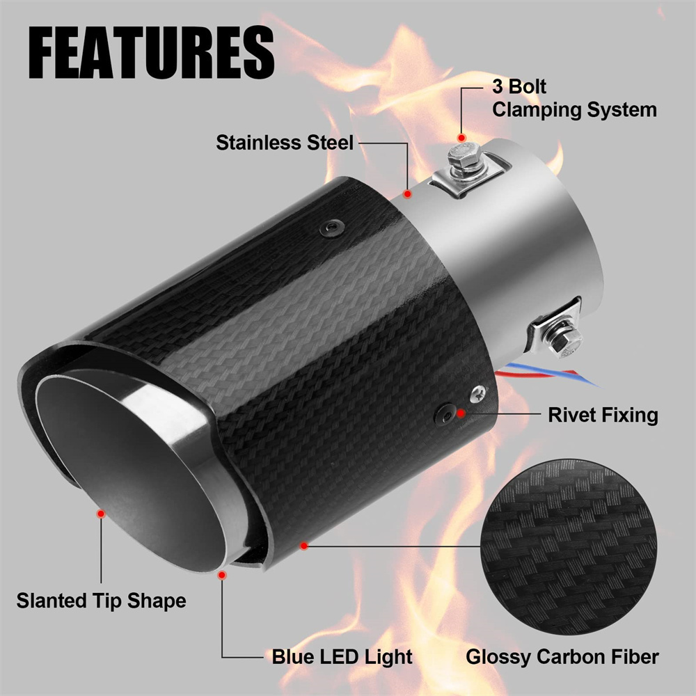 Automobile Modification Parts Carbon Fiber LED Light Bolt Clamp LED Exhaust Tip Muffler Tailpipe Tip