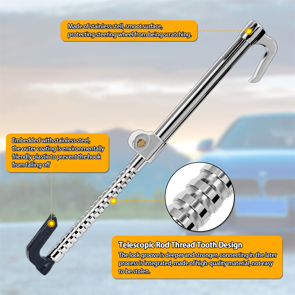 Universal Anti-Theft Retractable Double Hook Car Clutch Pedal Lock Steering Wheel Brake Lock