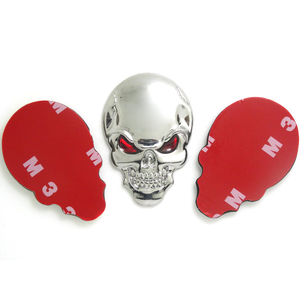 Wholesale 3D skull sticker metal chrome car emblem with 3M tape