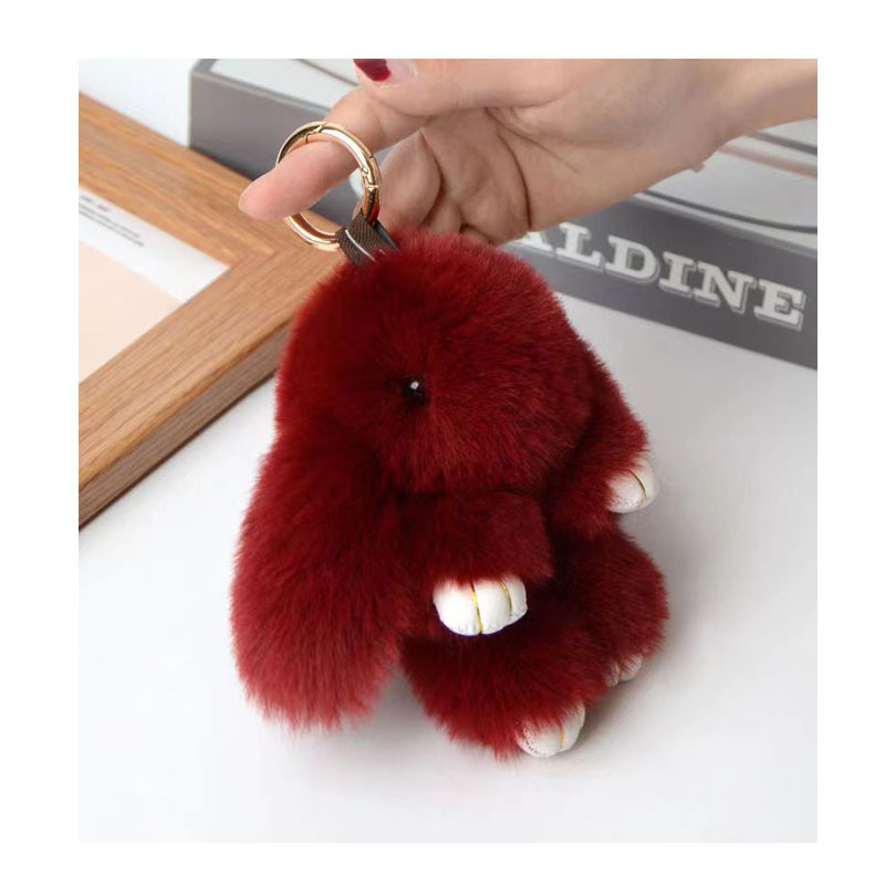 Soft Cute Rabbit Fur Pom Pom Keychain Fluffy Real Rex Bunny Keychain Decoration