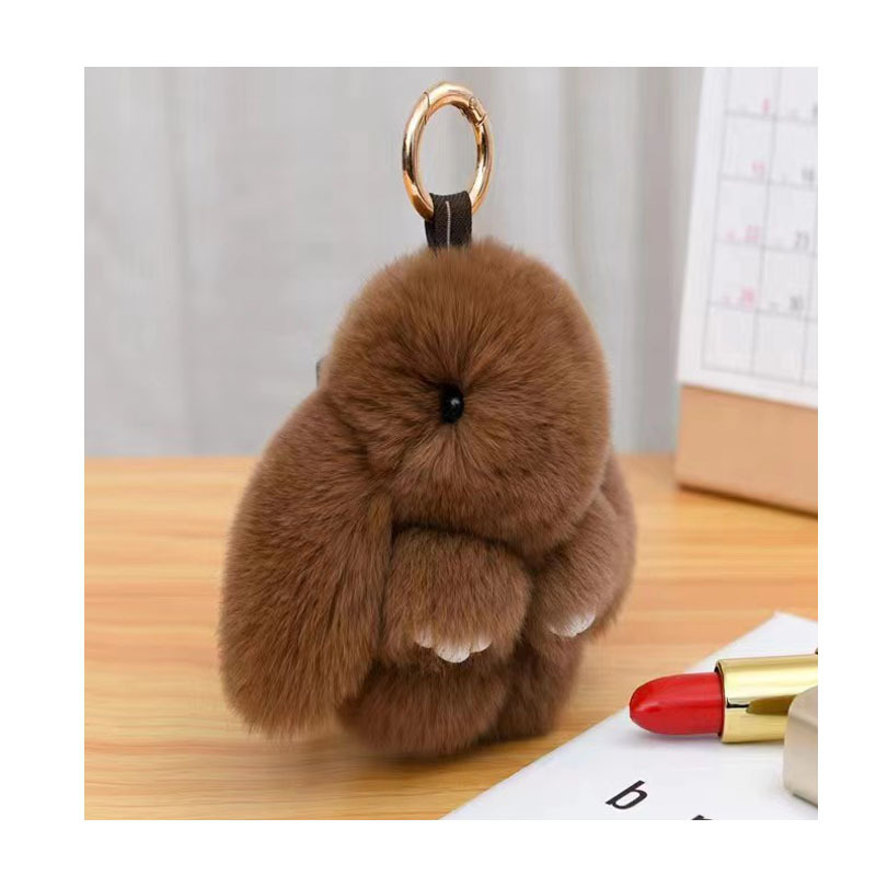 Soft Cute Rabbit Fur Pom Pom Keychain Fluffy Real Rex Bunny Keychain Decoration