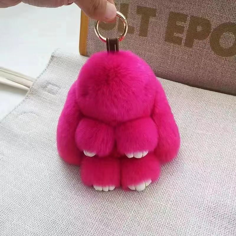 Soft Cute Rabbit Fur Pom Pom Keychain Fluffy Real Rex Bunny Keychain Decoration