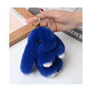 Soft Cute Rabbit Fur Pom Pom Keychain Fluffy Real Rex Bunny Keychain Decoration